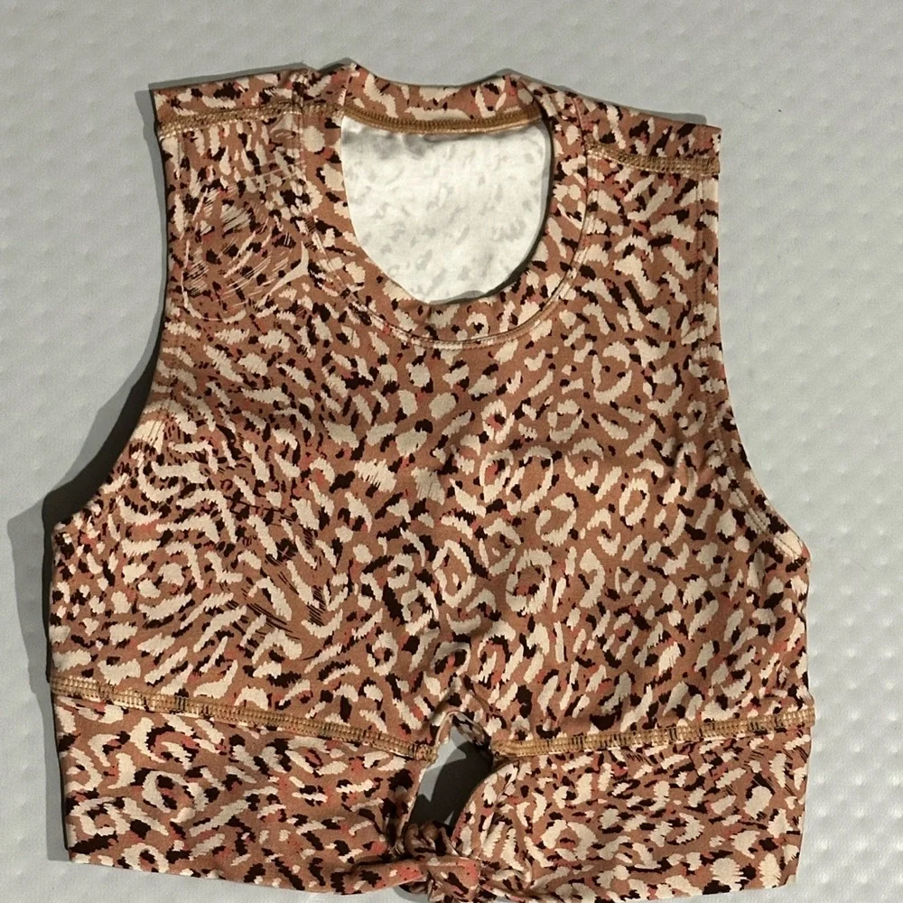 MARIIA‎ Eco Bamboo Organic Cotton Animal Print Knot Crop Top Biker Short set AXS